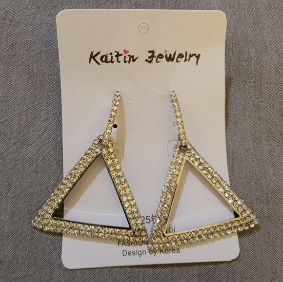 🆕️🏷 Rhinestone Dangle Triangle 925 Post Earrings 🆕️🏷 - Picture 1 of 2